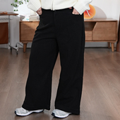 纯色休闲百搭显瘦毛呢直筒裤 小个子大码 2420 黑色森林 福饮沸别