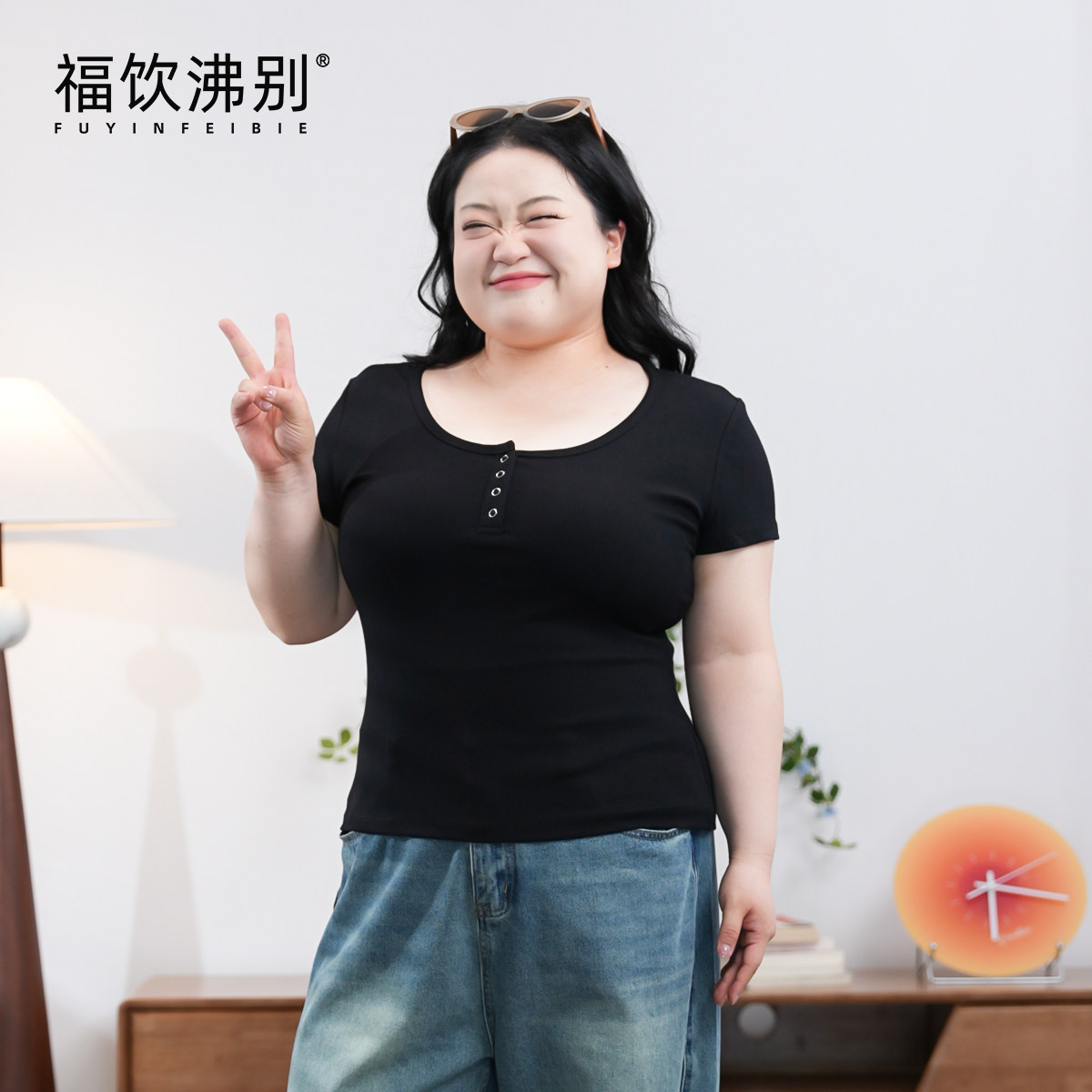 福饮沸别【灰扣轻衫】大码胖mm2025年新款显瘦韩版前开扣短袖2226