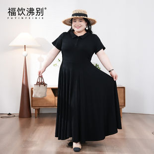 福饮沸别【墨色涟漪】大码胖mm显瘦polo领收腰棒球连衣裙240902