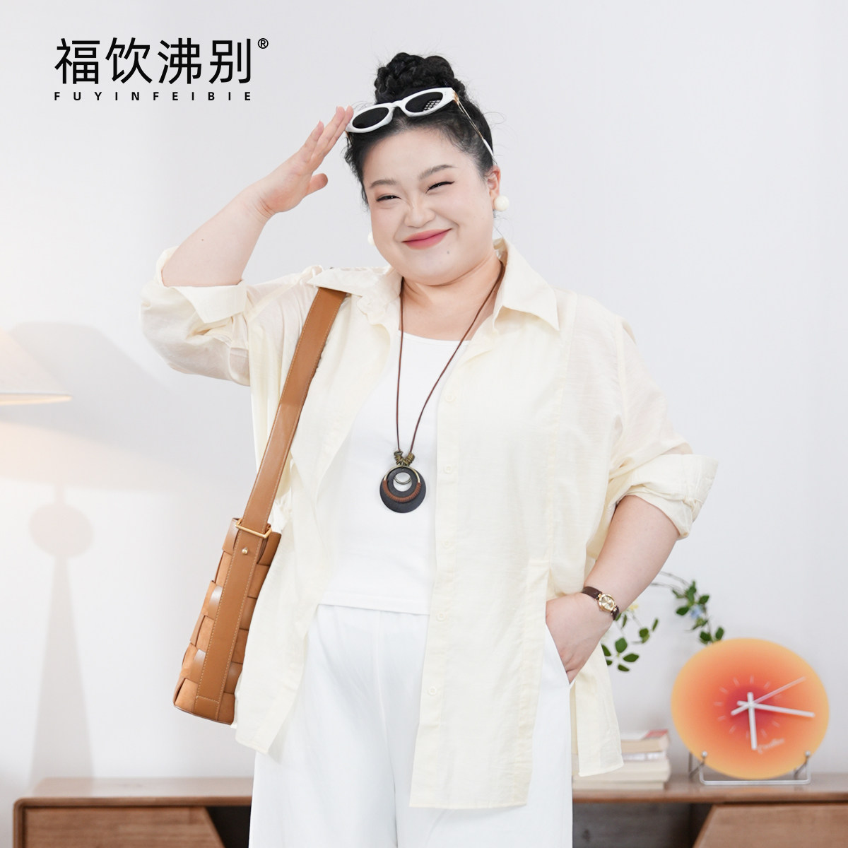 福饮沸别【杏风轻抚】大码显瘦胖MM新款休闲百搭天丝防晒衬衫2153