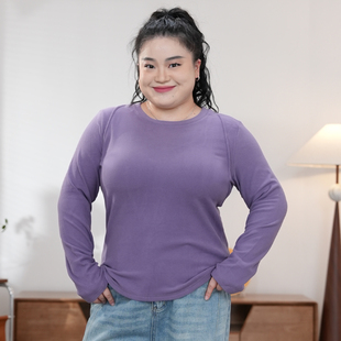 福饮沸别【奶皮打底】大码女装气质百搭双袖圈打底衫2045