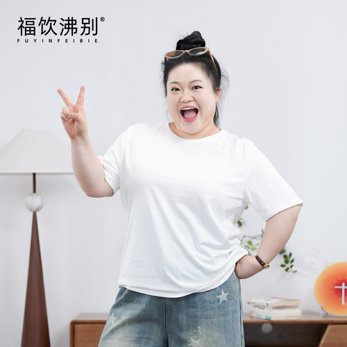 福饮沸别【夏日青柠】大码女装圆领宽松百搭休闲纯棉T恤女2049