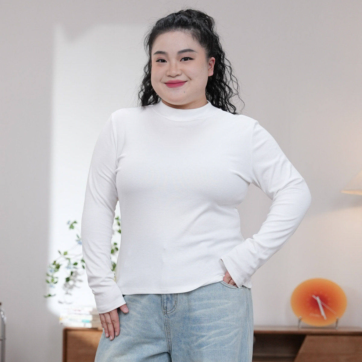 福饮沸别【雾屿寻风】大码胖mm秋冬季新款内搭小高领打底衫2581