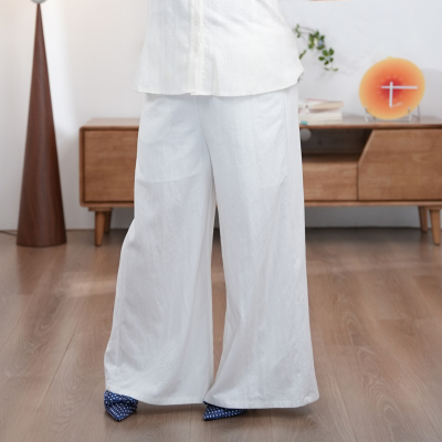 福饮沸别【白雪皑皑】大码胖mm显瘦百搭慵懒松弛感白色休闲裤2306