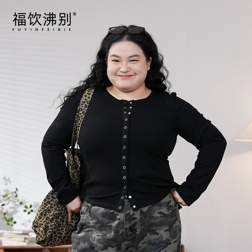 福饮沸别【晚风吹拂】大码胖mm冬款休闲显瘦圆领打底薄款T恤2737
