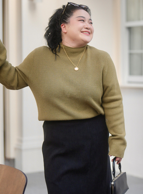 福饮沸别【叶隙暖阳】大码胖mm秋款舒适休闲中领纯色毛衣BYF25083