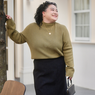 福饮沸别【叶隙暖阳】大码胖mm秋款舒适休闲中领纯色毛衣BYF25083