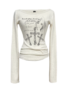 Gods plan*上帝计划 暗黑轻亚人像标语十字架高级长袖打底辣妹女