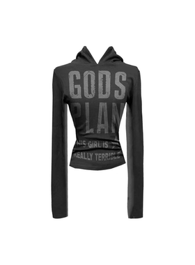 Gods plan*上帝计划 原创暗黑印花高级薄款修身连帽卫衣辣妹女