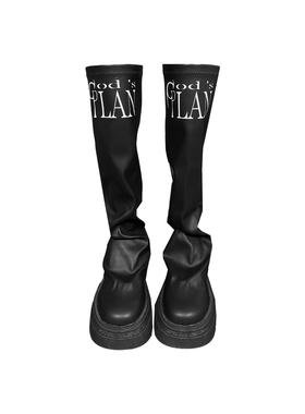 Gods plan*上帝计划-24AW原创暗黑基础增高款中帮蜡面哑光战靴女
