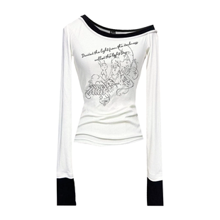 打底衫 Gods 原创暗黑轻亚斜领拼色百搭长袖 上帝计划 辣妹女 plan