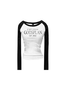 Gods plan*上帝计划原创基础拼接撞色修身显瘦百搭长袖辣妹女