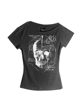 Gods plan*上帝计划原创骷髅斜肩短袖T恤辣妹夏季修身显瘦打底衫