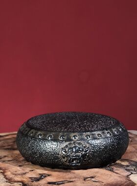 新中式仿古做旧石鼓茶宠摆件创意小底座盖置杯垫客厅茶桌装饰造景