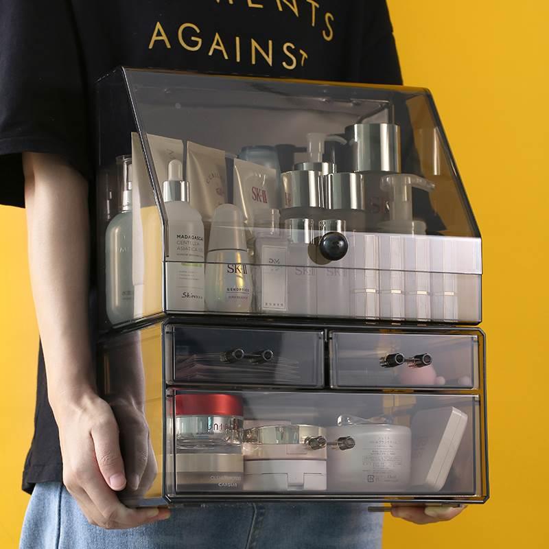 化妆品收纳盒防尘化妆盒盒桌面护肤品置物架家用口红收纳大容量