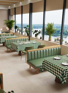 绿色格子桌布餐饮商用免洗防水防油防烫ing风餐桌布长方形PVC台布