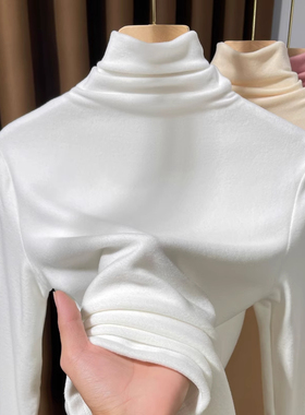 堆堆领白色双面德绒打底衫女童秋冬新款高领加厚磨毛保暖内搭上衣