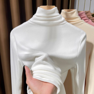 堆堆领白色双面德绒打底衫女童秋冬新款高领加厚磨毛保暖内搭上衣
