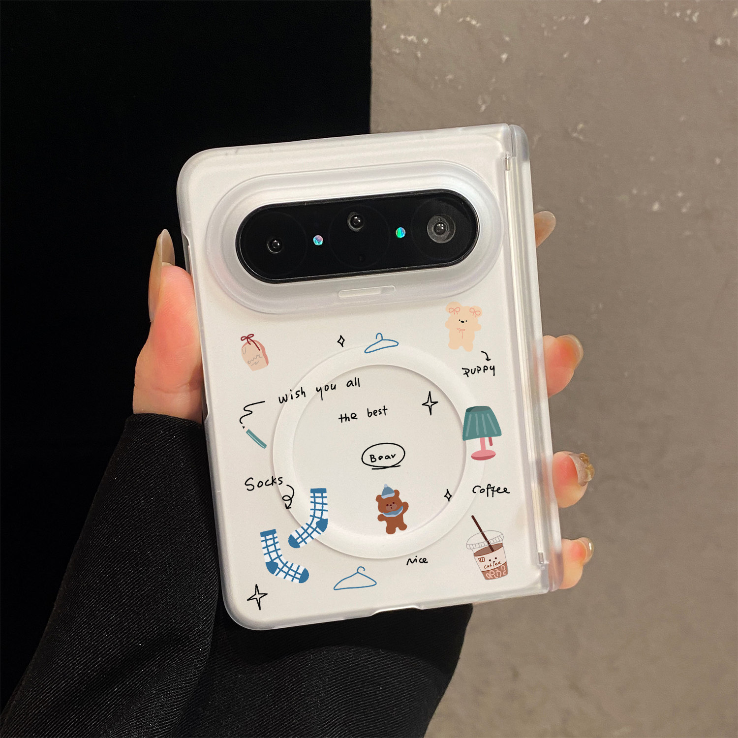 ins韩风插画适用华为PuraXMax阔折叠屏手机壳小米18Fold透明磨砂matex7中轴磁吸保护套三星Zfold8简约卡通女图片