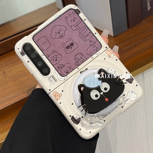 波点猫咪狗狗适用华为PuraX手机壳新款 7可爱女 小米mixflip2波漾磁吸壳pocket2肤感荣耀V磁吸支架三星zflip6
