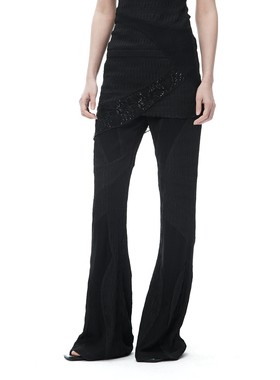 CUT2024SS  黑色修身显瘦弹力面料拼接微喇叭长裤设计感休闲裤女