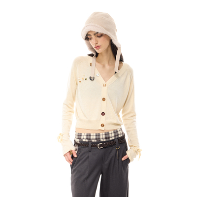 costustoot短款撞色纽扣开衫毛衣