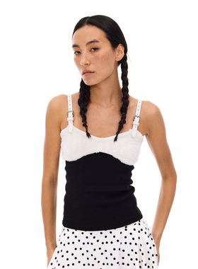 Costustoot 夏季毛毛撞色可调节皮肩带背心设计感修身显瘦吊带女