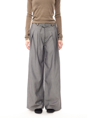 costustoot 串珠腰绳垂感收褶廓形暗条纹阔腿休闲西裤女