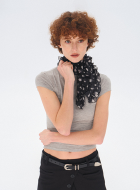 costustoot 法式复古双面波点荷叶边薄款丝巾通勤百搭配饰围巾女