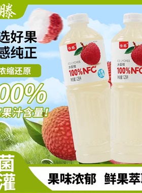 怡滕100%NFC冰荔枝果汁饮料 1.25L实惠装杨梅菠萝汁饮品【2大瓶】