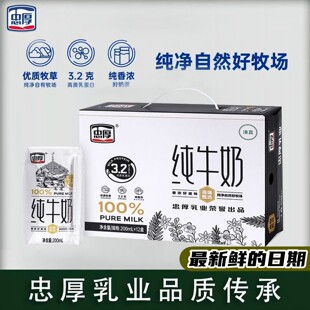 忠厚纯牛奶/青提栀子奶/草莓奶/水牛奶早餐奶200ml新鲜日期整箱装