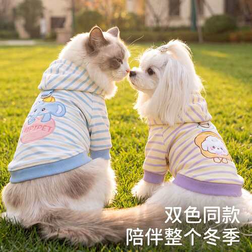 狗狗连帽卫衣涤棉毛圈布马卡龙条纹清新透气保暖春秋宠物服装