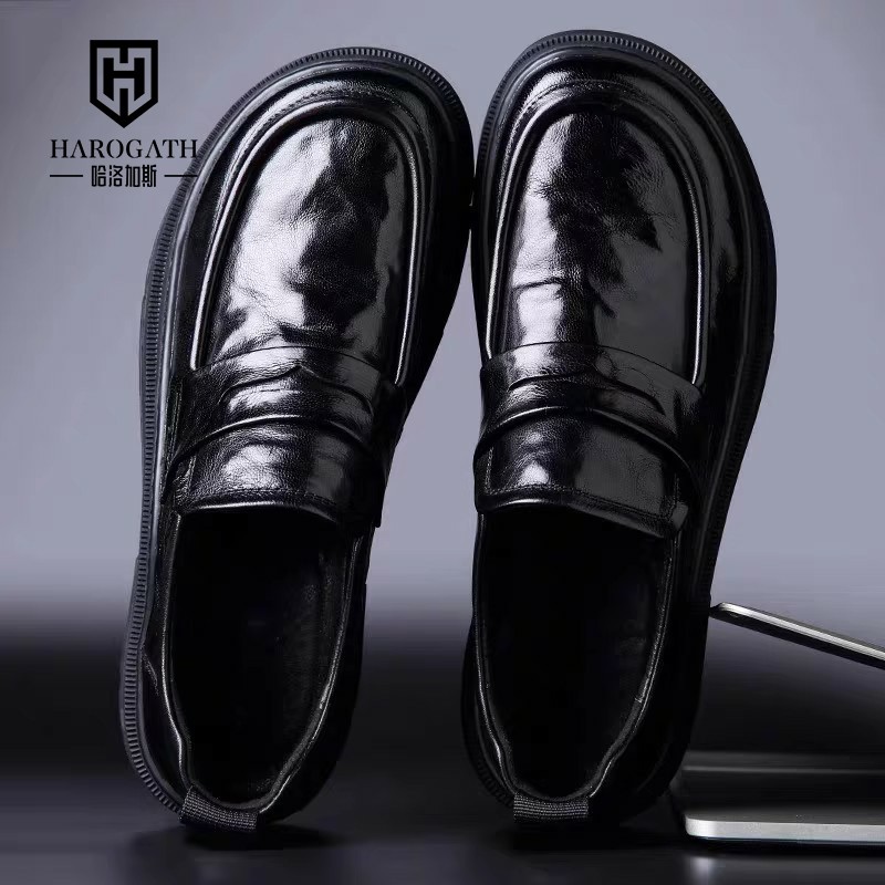 哈洛加斯2025男士皮鞋一脚蹬英伦风真皮商务潮流皮鞋休闲高级感