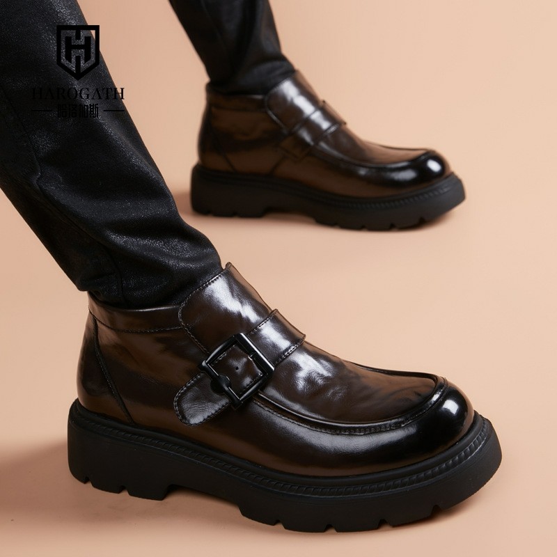 哈洛加斯新款高帮男鞋时尚百搭商务英伦厚底增高皮鞋休闲青春韩版