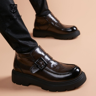 哈洛加斯新款高帮男鞋时尚百搭商务英伦厚底增高皮鞋休闲青春韩版