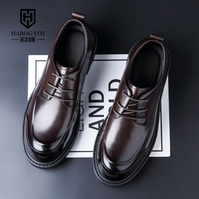 哈洛加斯真皮羊皮鞋舒适百搭低帮系带商务英伦皮鞋高端男休闲皮鞋