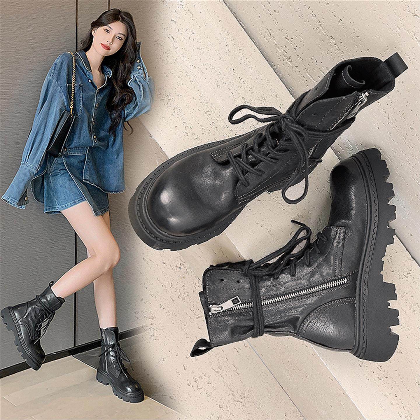 黑色马丁靴女款2025新款秋冬真皮靴子女春秋单靴厚底短靴冬季加绒,女鞋,马丁靴,淘宝优惠券,粉丝福利购,淘宝优惠卷