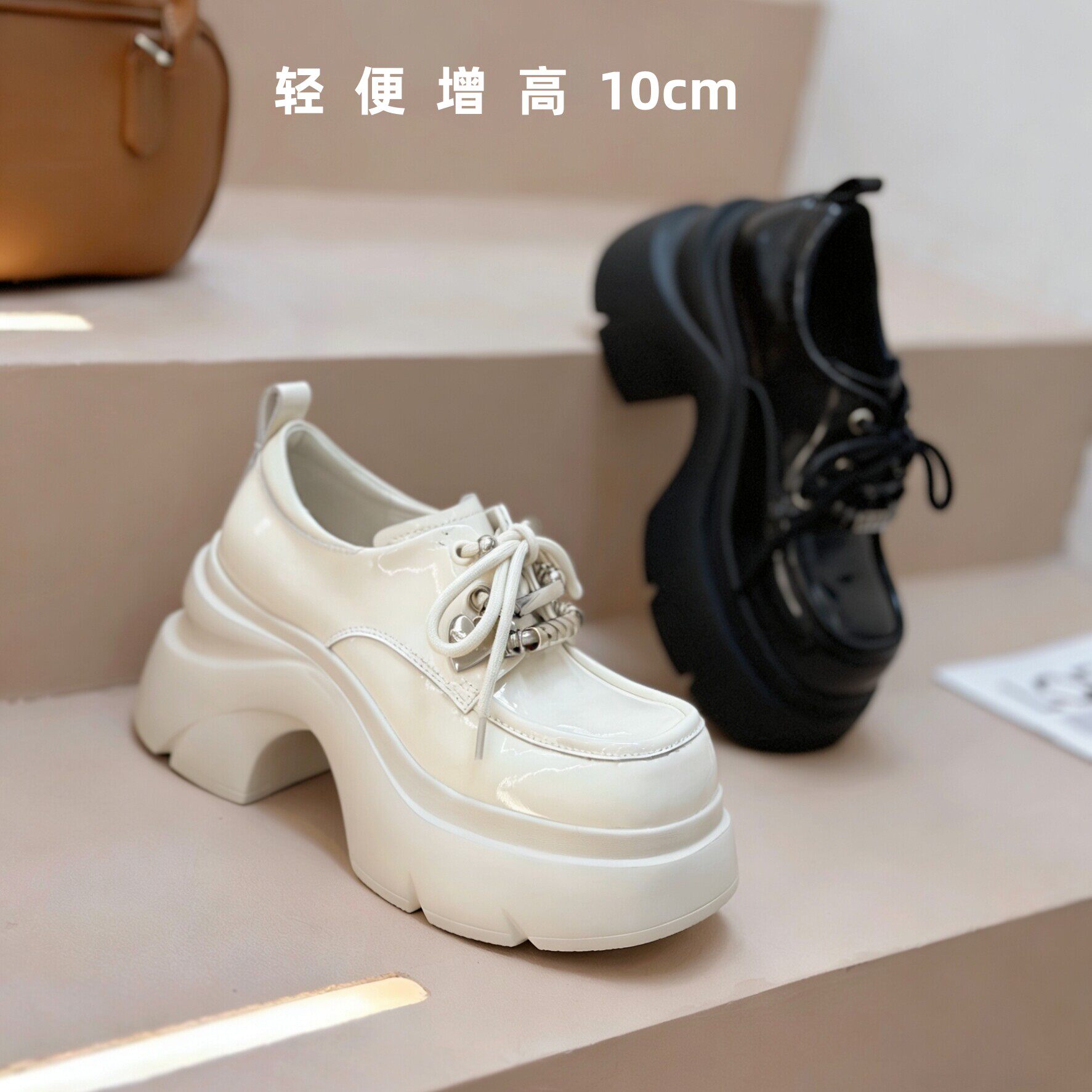 欧洲站2026新款增高鞋女小个子不累脚10cm真皮松糕厚底鞋女小皮鞋
