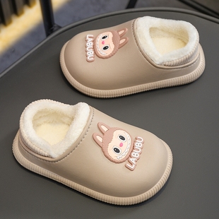 拉布布儿童棉拖鞋包跟冬季男女宝宝居家保暖防滑防水加绒保暖棉鞋
