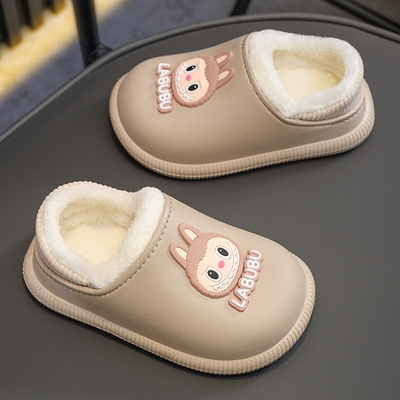 拉布布儿童棉拖鞋包跟冬季男女宝宝居家保暖防滑防水加绒保暖棉鞋