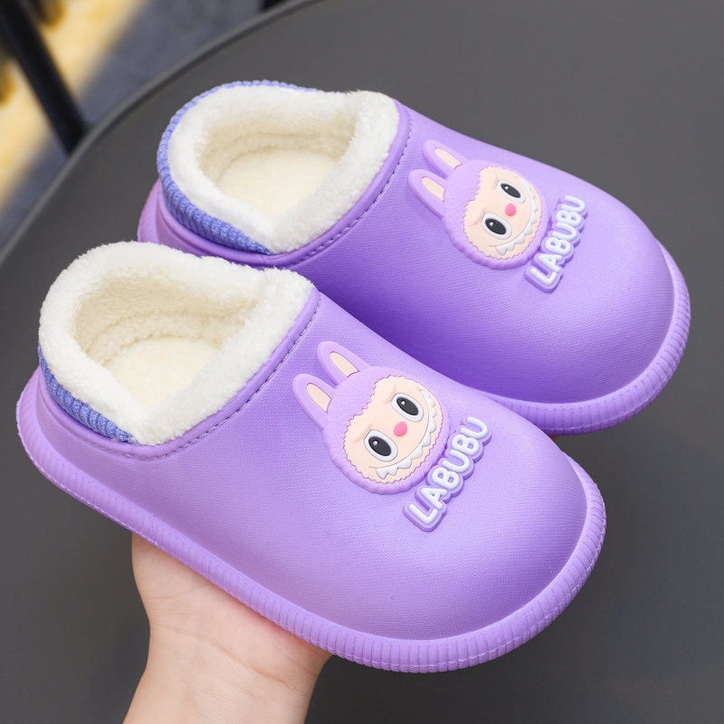 拉布布棉拖鞋包跟冬男童女宝宝居家保暖防滑防水加绒儿童保暖棉鞋