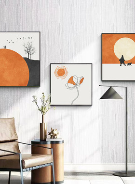 客厅装饰画简约现代抽象橙色正方形侘寂风组合挂画沙发背景墙壁画