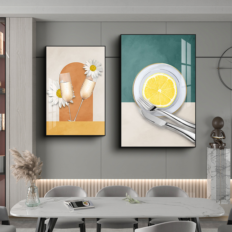 北欧客厅装饰画现代简约轻奢风饭厅餐桌墙挂画小清新双联酒杯挂画图片