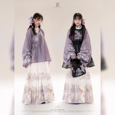 原创汉服女【一弦一木-花雾】明制琵琶袖交领短衫罩裙马面裙套装