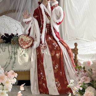 原创汉服女【琉璃】宋制加绒加厚披袄交领飞机袖齐腰褶裙套装冬款