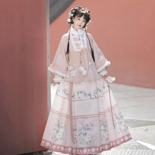 原创汉服女【双子兔】明制加绒加厚合领披袄里衣马面裙套装冬季款