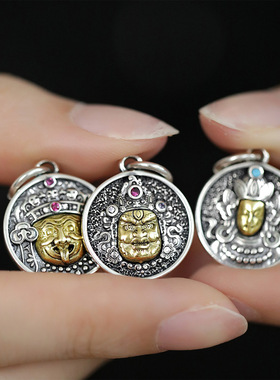 藏族扎基拉姆绿度母菩萨圆牌寓意满满吊坠藏密挂坠黄项链女男财神
