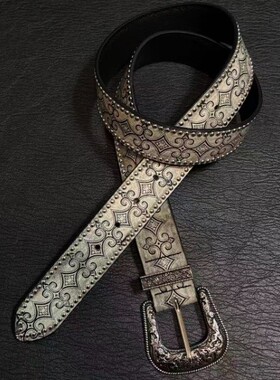 中古做旧西部图腾雕花腰带