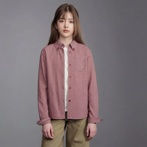 ELLIE LEMON童装格纹绣花长袖衬衫女童秋新款复古学院风翻领上衣