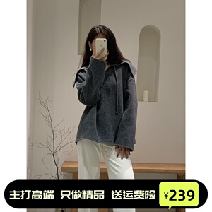 范艾诺丝2023秋季新款宽松翻领套头短款双面羊毛呢子外套30931072